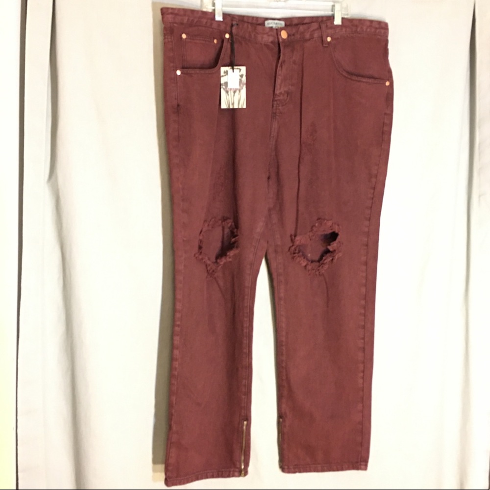 Alice & You Burgundy Destroyed High Rise Jeans 22